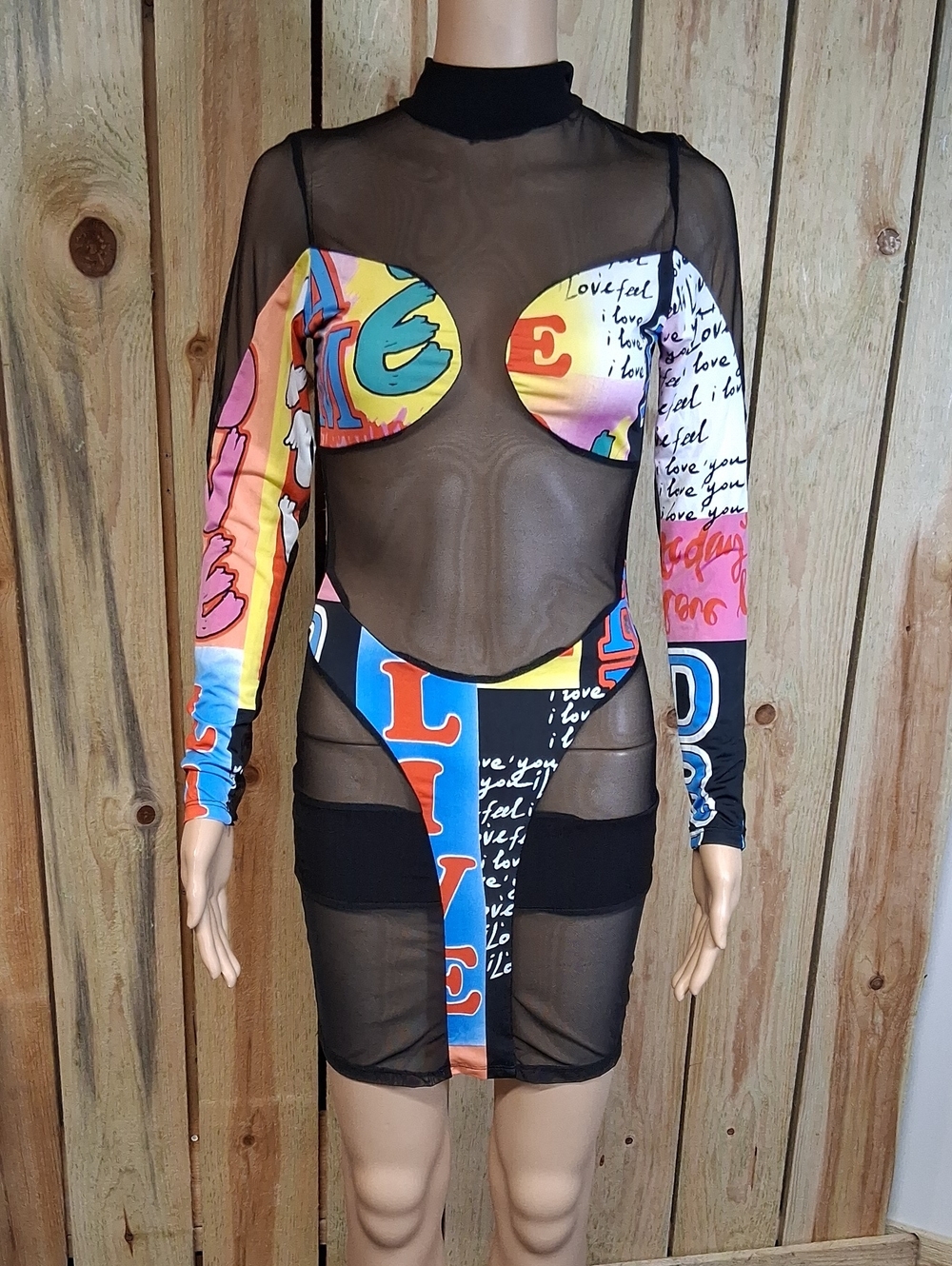 Black Graffiti Midi Dress Size M